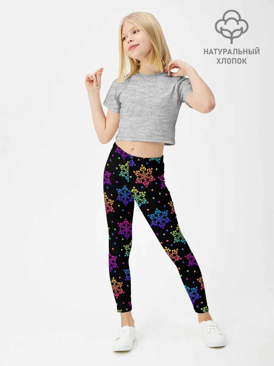 Леггинсы для девочки / Неоновые снежинки / Neon snowflakes