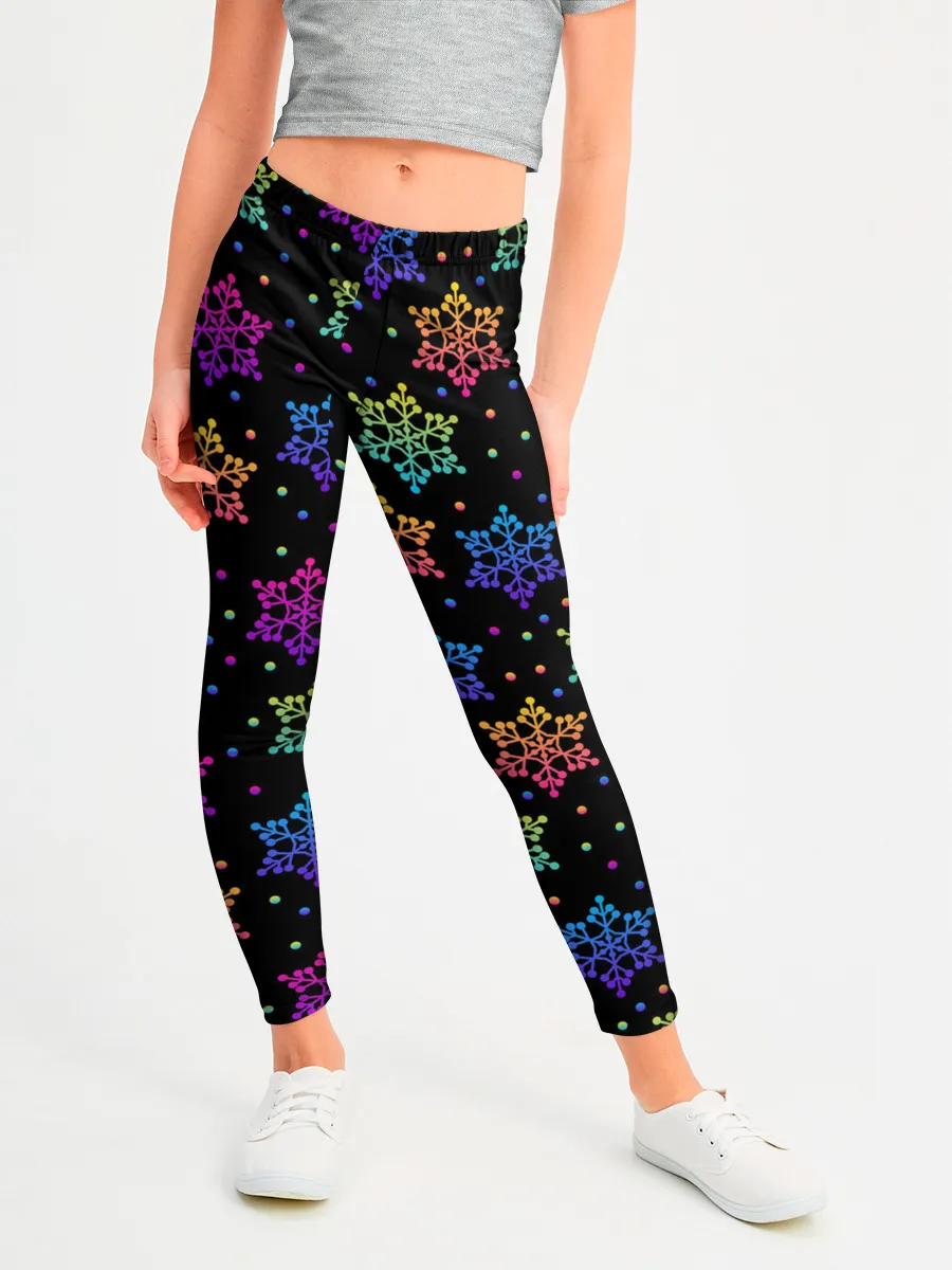 Леггинсы для девочки / Неоновые снежинки / Neon snowflakes