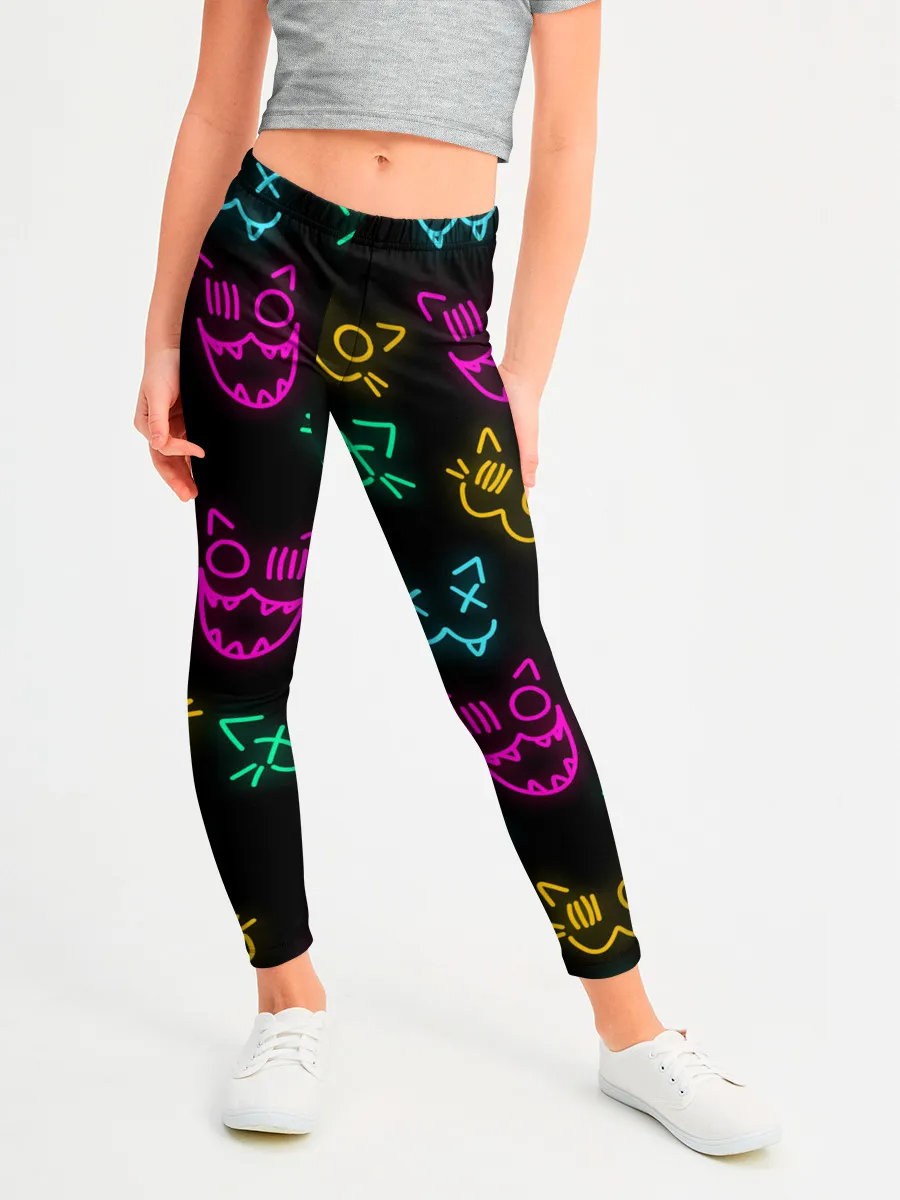 Леггинсы для девочки / НЕОНОВЫЕ КОТИКИ / NEON FACES CATS