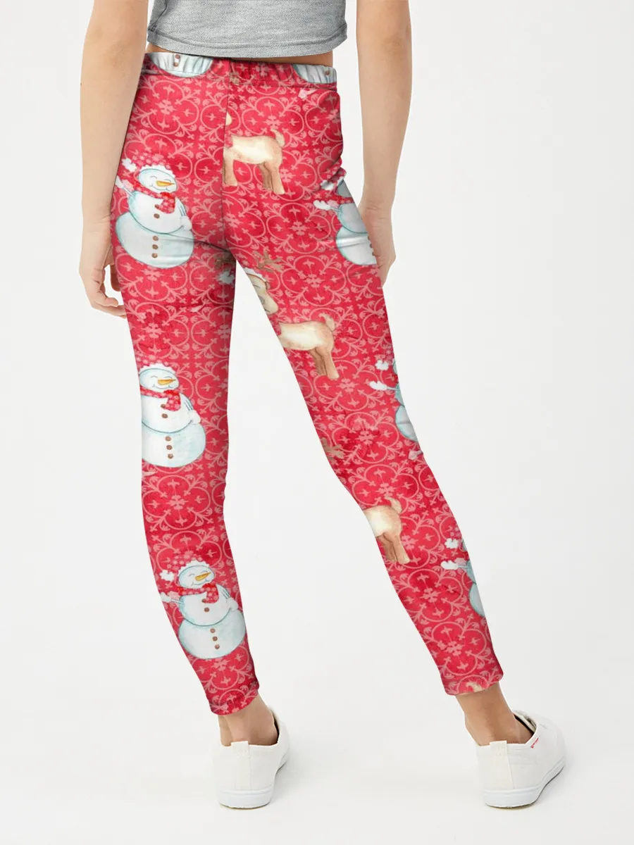 Леггинсы для девочки / Снеговики и олени