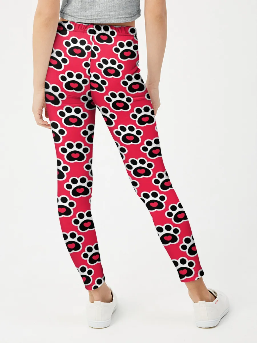 Леггинсы для девочки / Следы от Лап с Сердечками