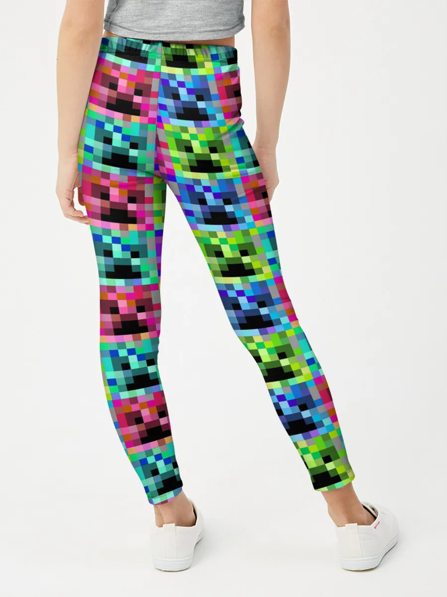 Леггинсы для девочки / МАЙНКРАФТ / MINECRAFT ЦВЕТНЫЕ КРИПЕРЫ