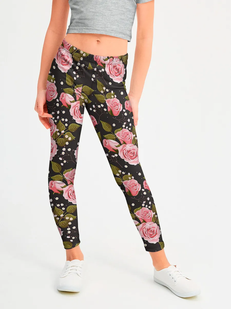 Леггинсы для девочки / Яркие розовые розы