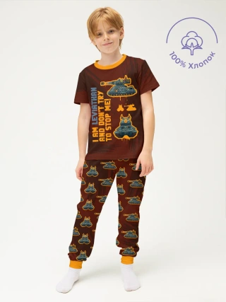 Детская пижама с брюками хлопок / P013_GerandBrown