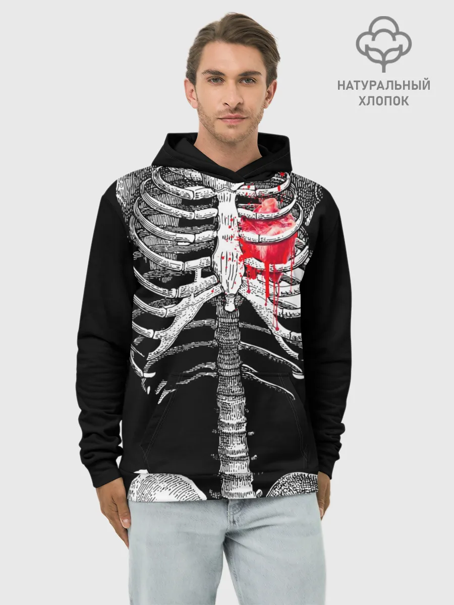 Худи мужской база хлопок / Скелет с сердцем