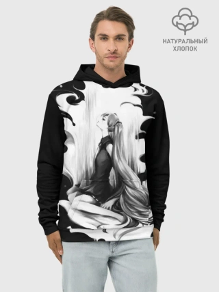 Худи мужской база хлопок / Черно-белая Мику Хацунэ