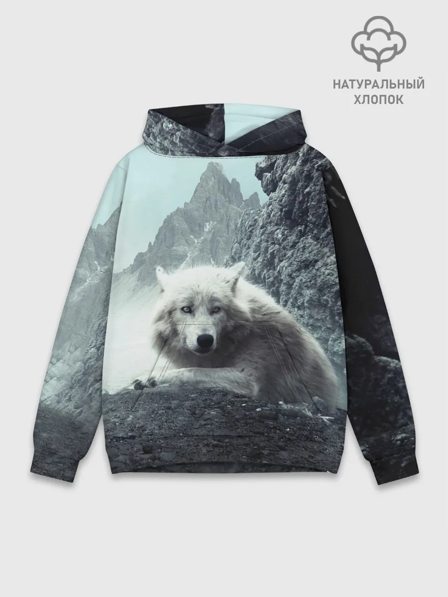 Худи мужской база хлопок / Волк в горах