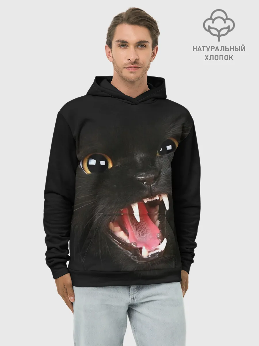Худи мужской база хлопок / Черный кот