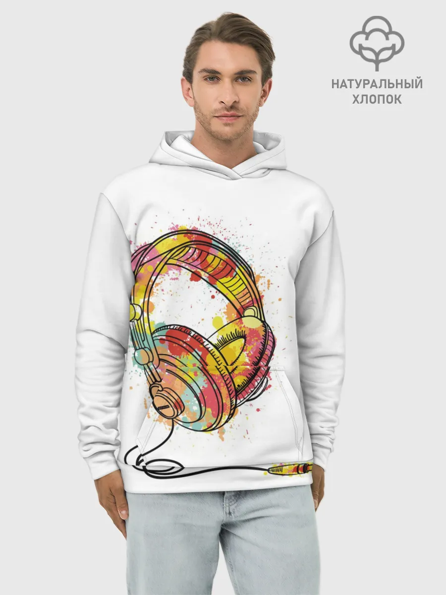 Худи мужской база хлопок / Красочные наушники