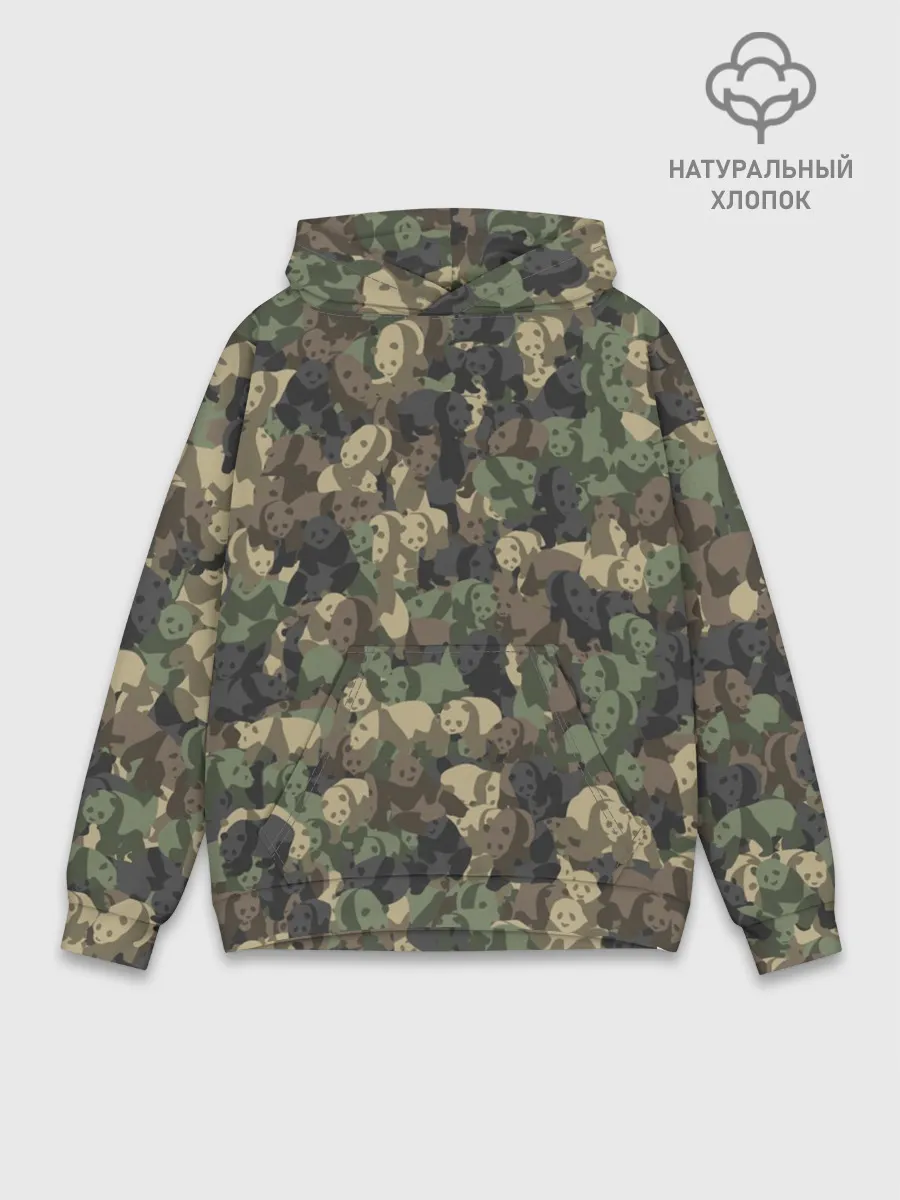 Худи мужской база хлопок / Камуфляж с пандами