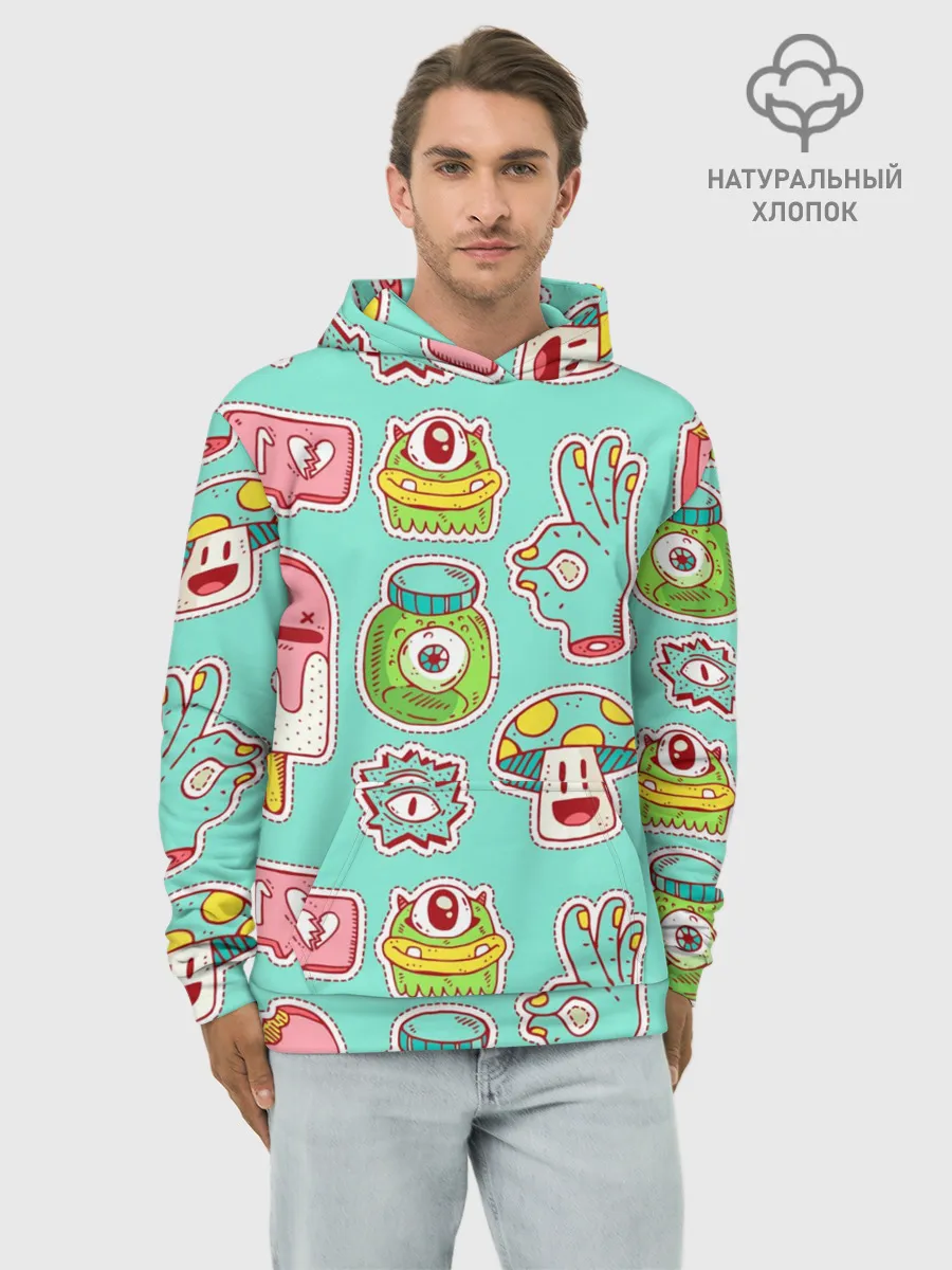 Худи мужской база хлопок / Яркие монстрики