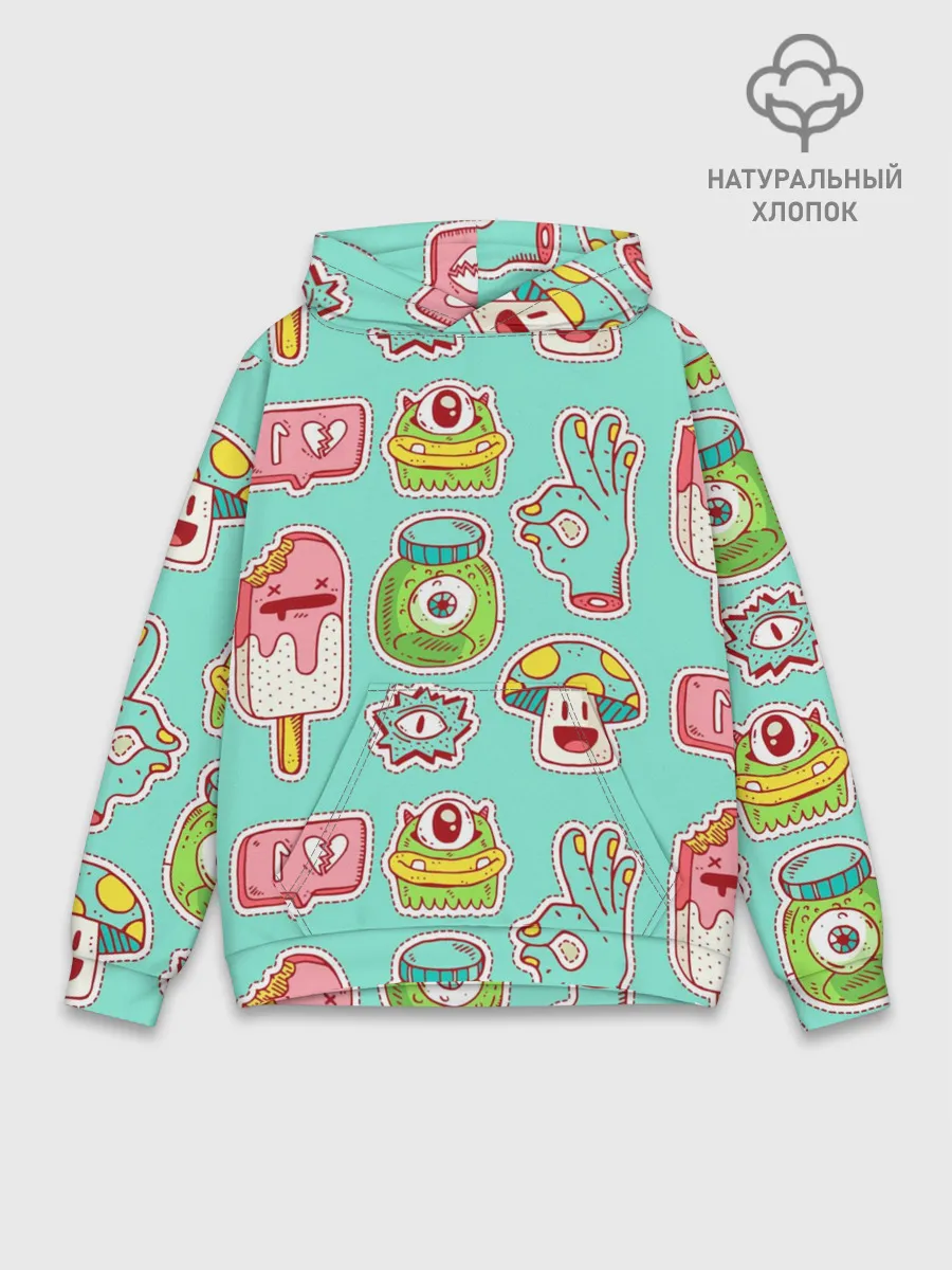 Худи мужской база хлопок / Яркие монстрики