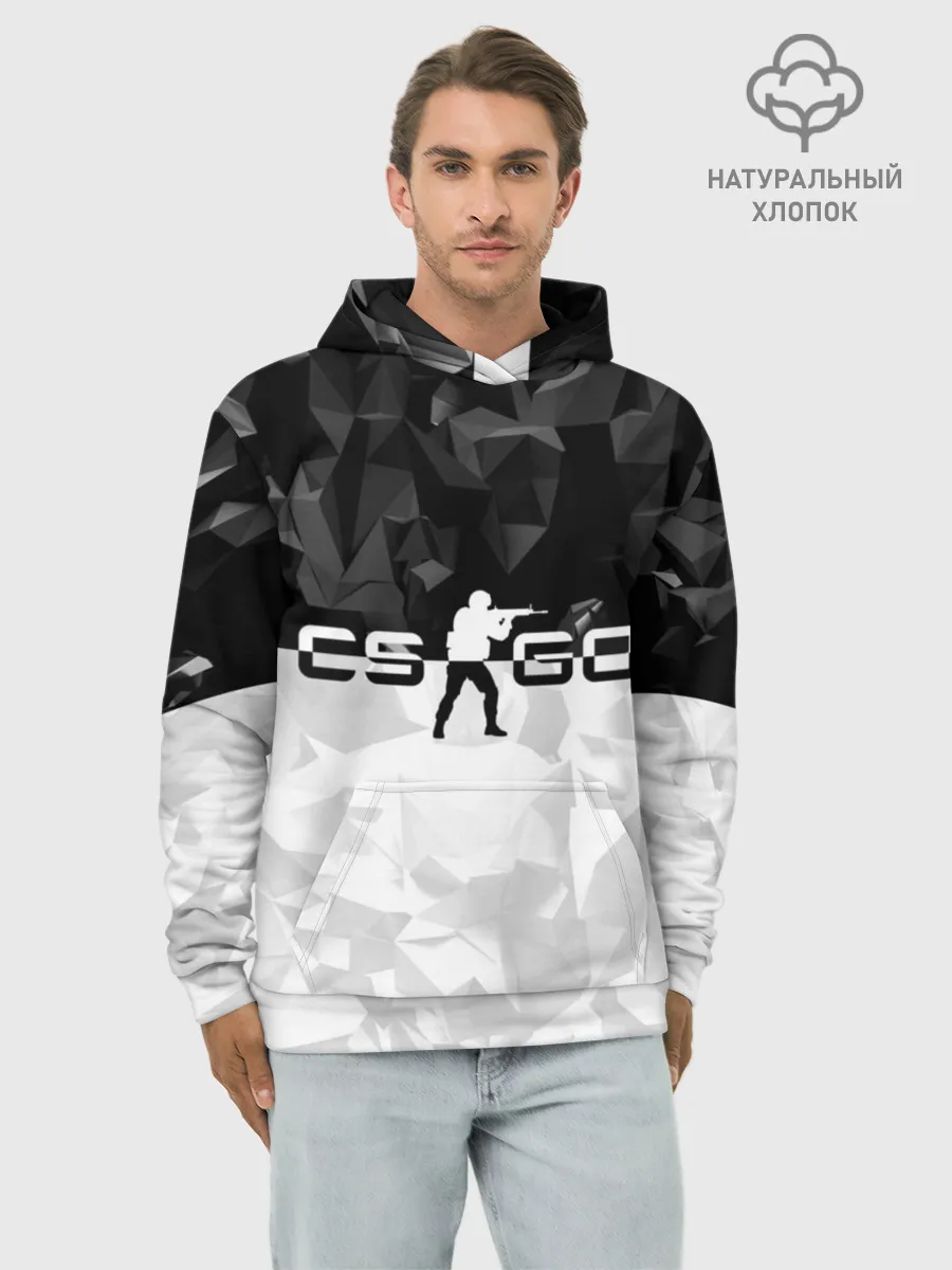Худи мужской база хлопок / CS GO BLACK WHITE GEOMETRY