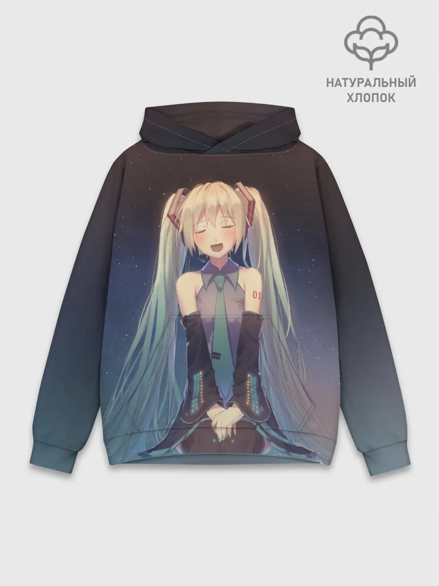 Худи мужской база хлопок / Хатсуне сидит прикрыв глаза