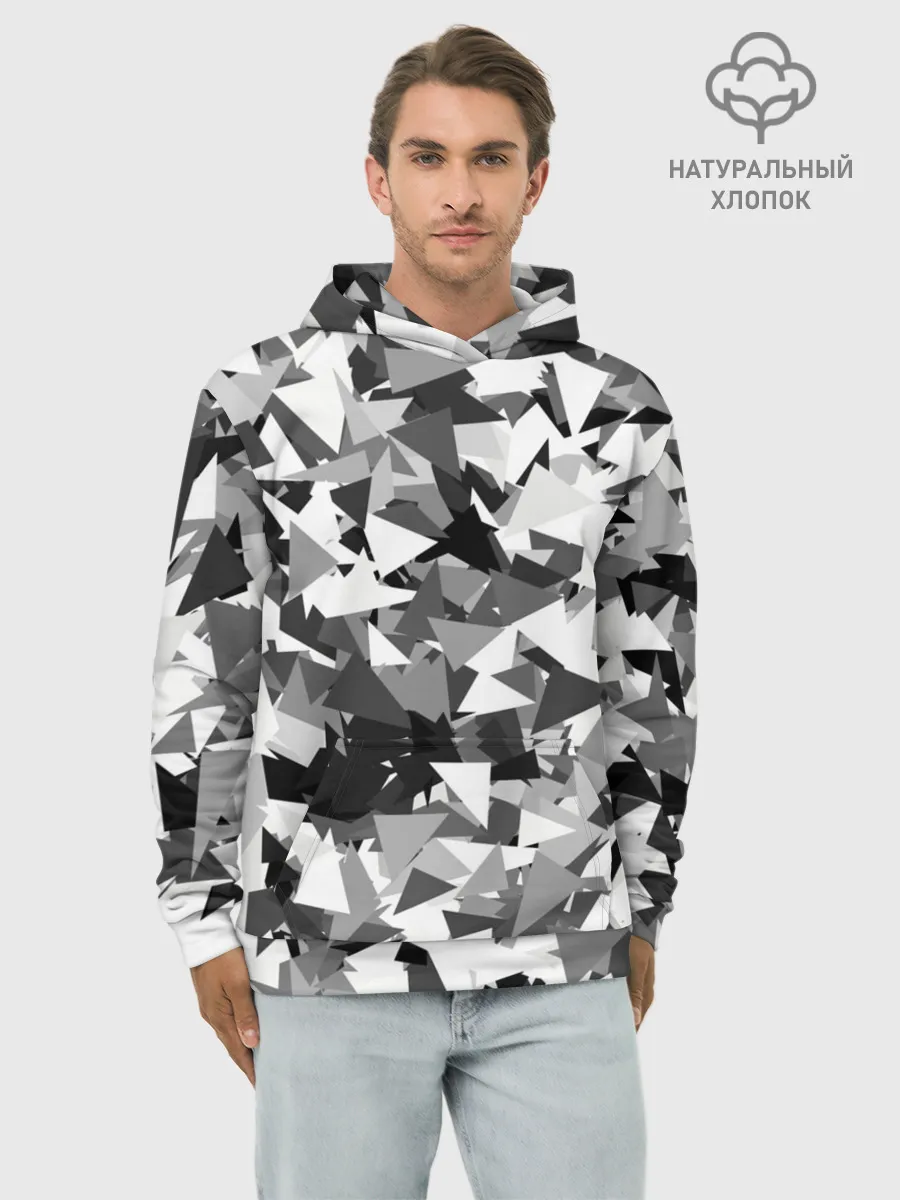Худи мужской база хлопок / Городской серый камуфляж