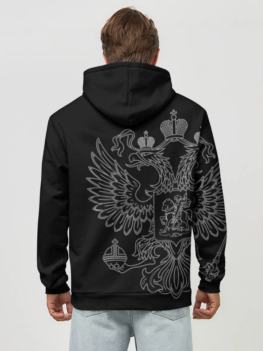Худи мужской база хлопок / РВСН, белый герб РФ