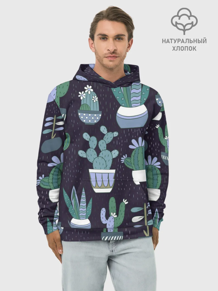Худи мужской база хлопок / Кактусы