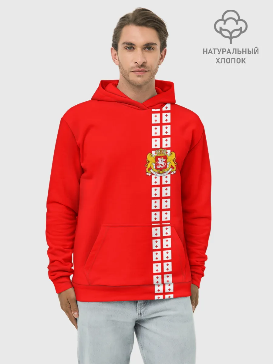 Худи мужской база хлопок / Грузия, лента с гербом