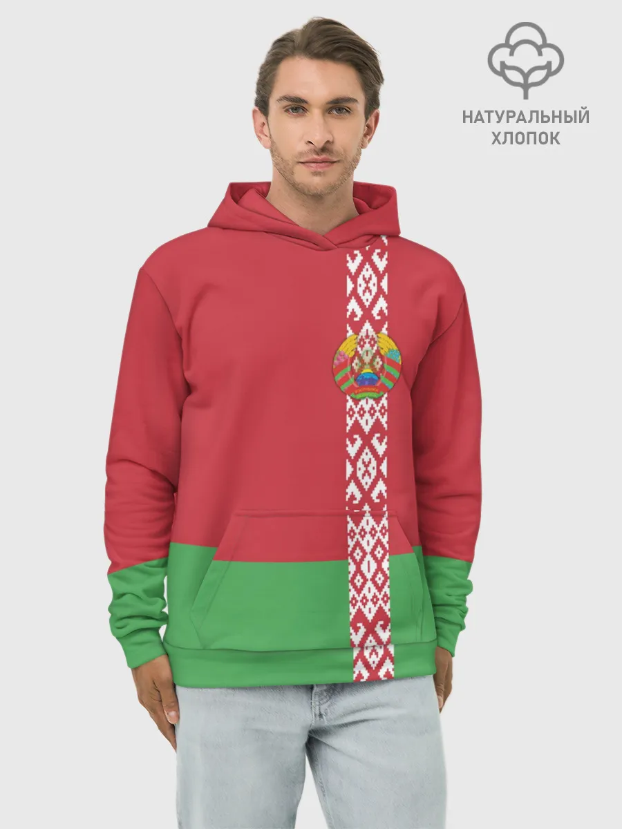 Худи мужской база хлопок / Белоруссия, лента с гербом