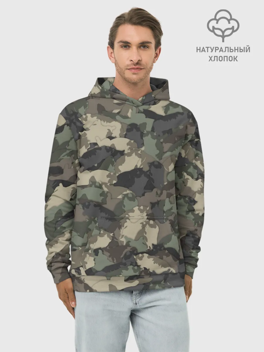 Худи мужской база хлопок / Камуфляж с толстыми котами