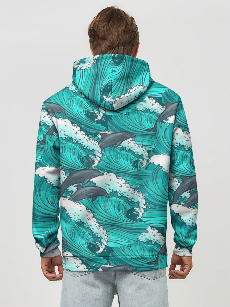 Худи мужской база хлопок / Дельфины