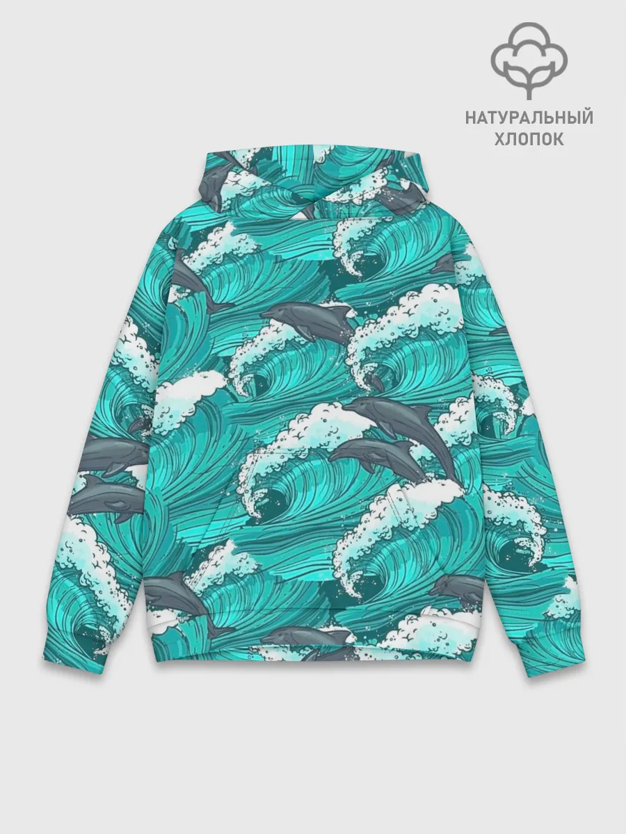 Худи мужской база хлопок / Дельфины