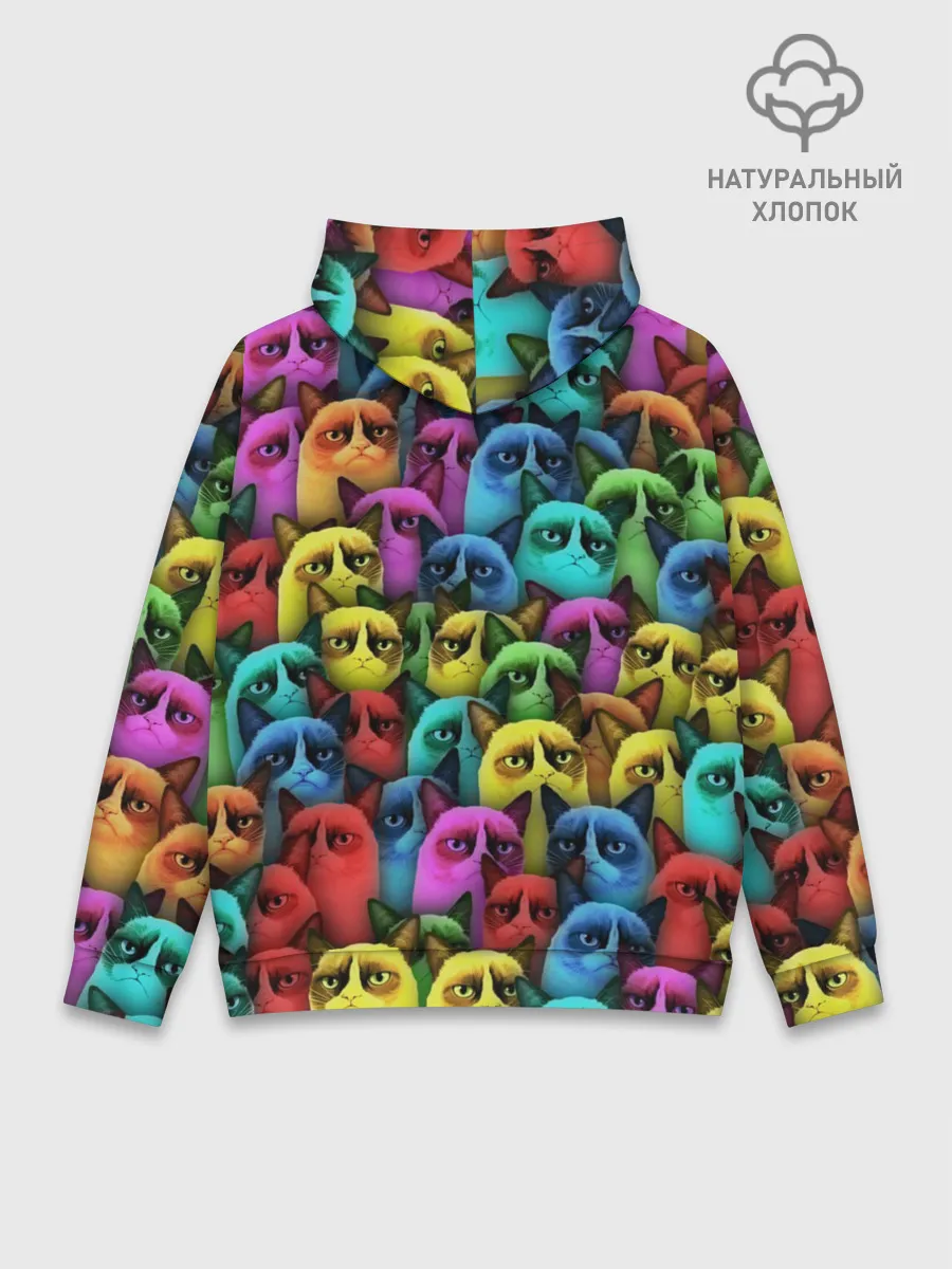 Худи мужской база хлопок / Разноцветные сердитые коты