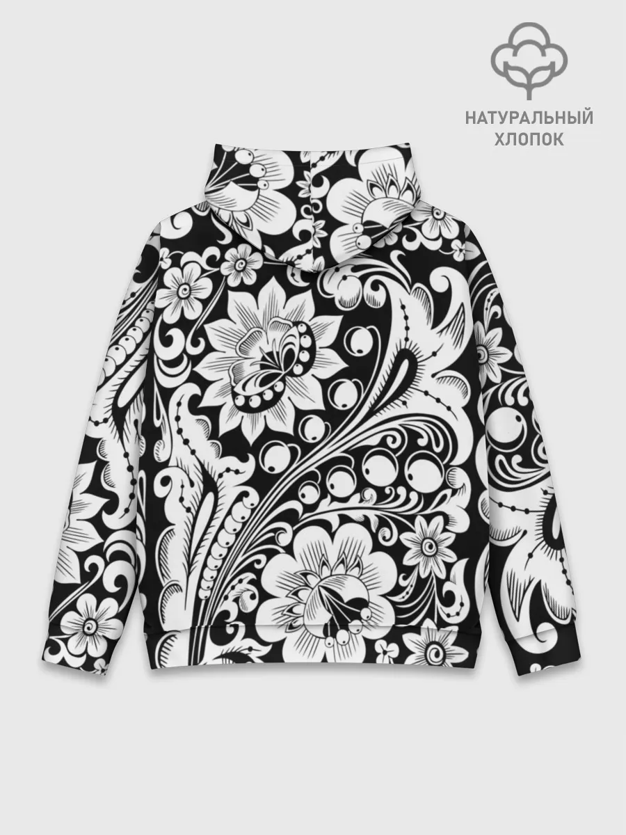 Худи мужской база хлопок / Хохлома чб