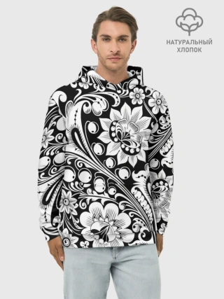 Худи мужской база хлопок / Хохлома чб
