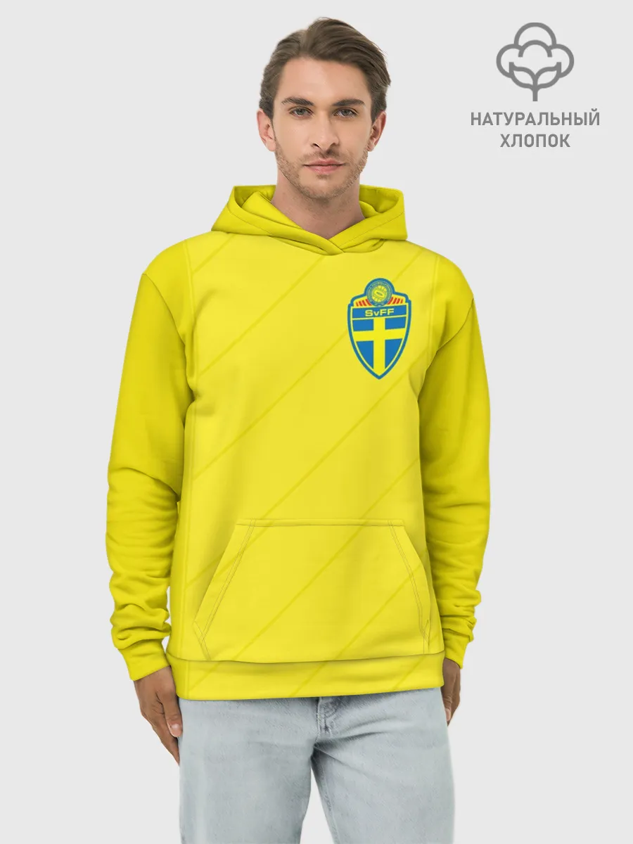 Худи мужской база хлопок / Швеция домашняя форма ЧМ 2018