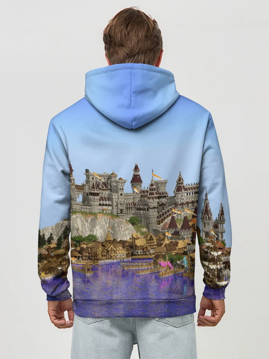 Худи мужской база хлопок / Корабль и замок в манкрафт.