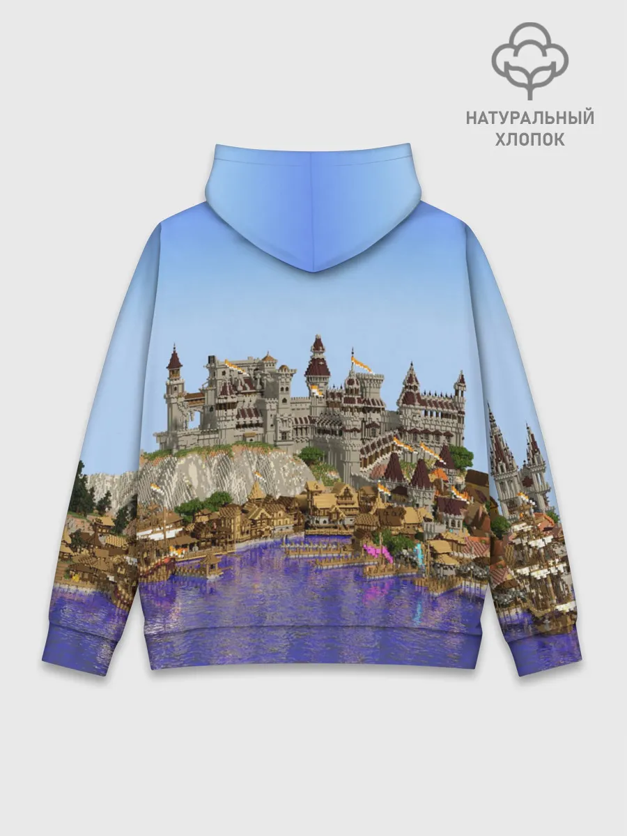 Худи мужской база хлопок / Корабль и замок в манкрафт.