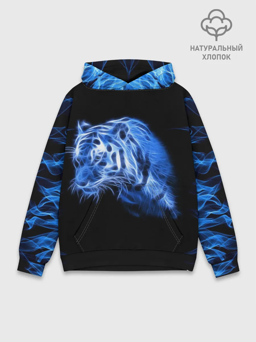 Худи мужской база хлопок / Синий тигр
