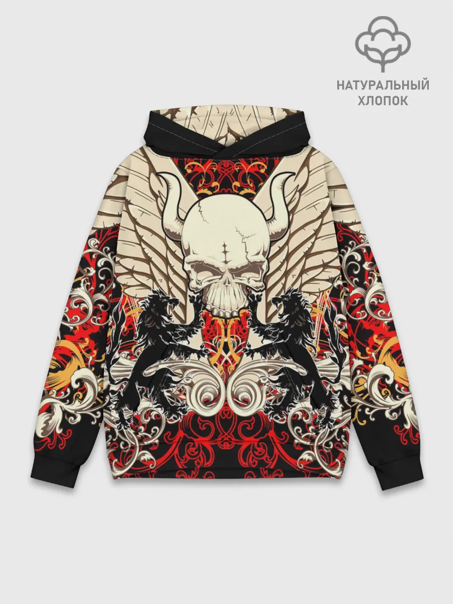 Худи мужской база хлопок / Vintage Skull Art v2