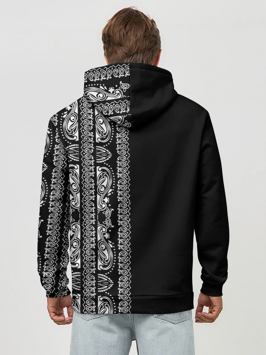 Худи мужской база хлопок / Узор на чёрном