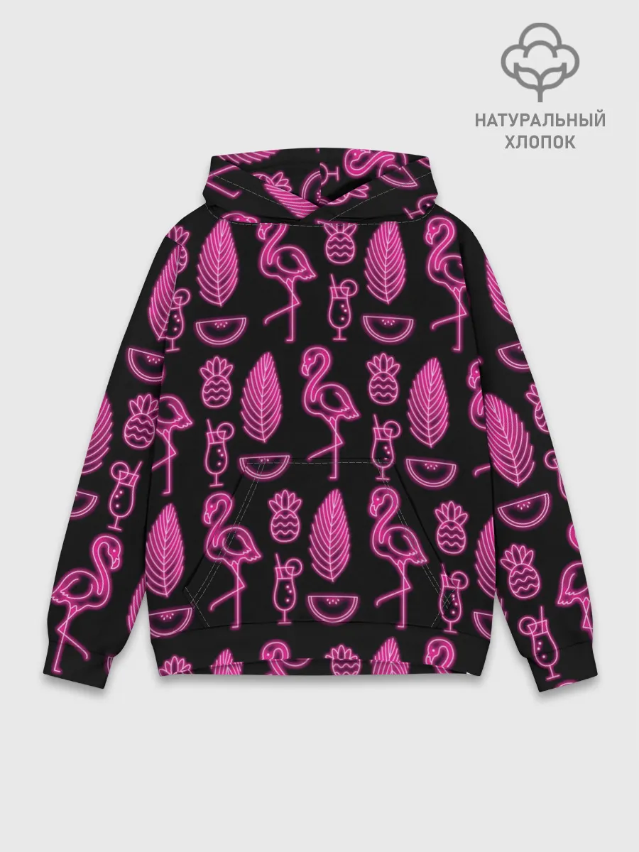 Худи мужской база хлопок / Светящийся фламинго