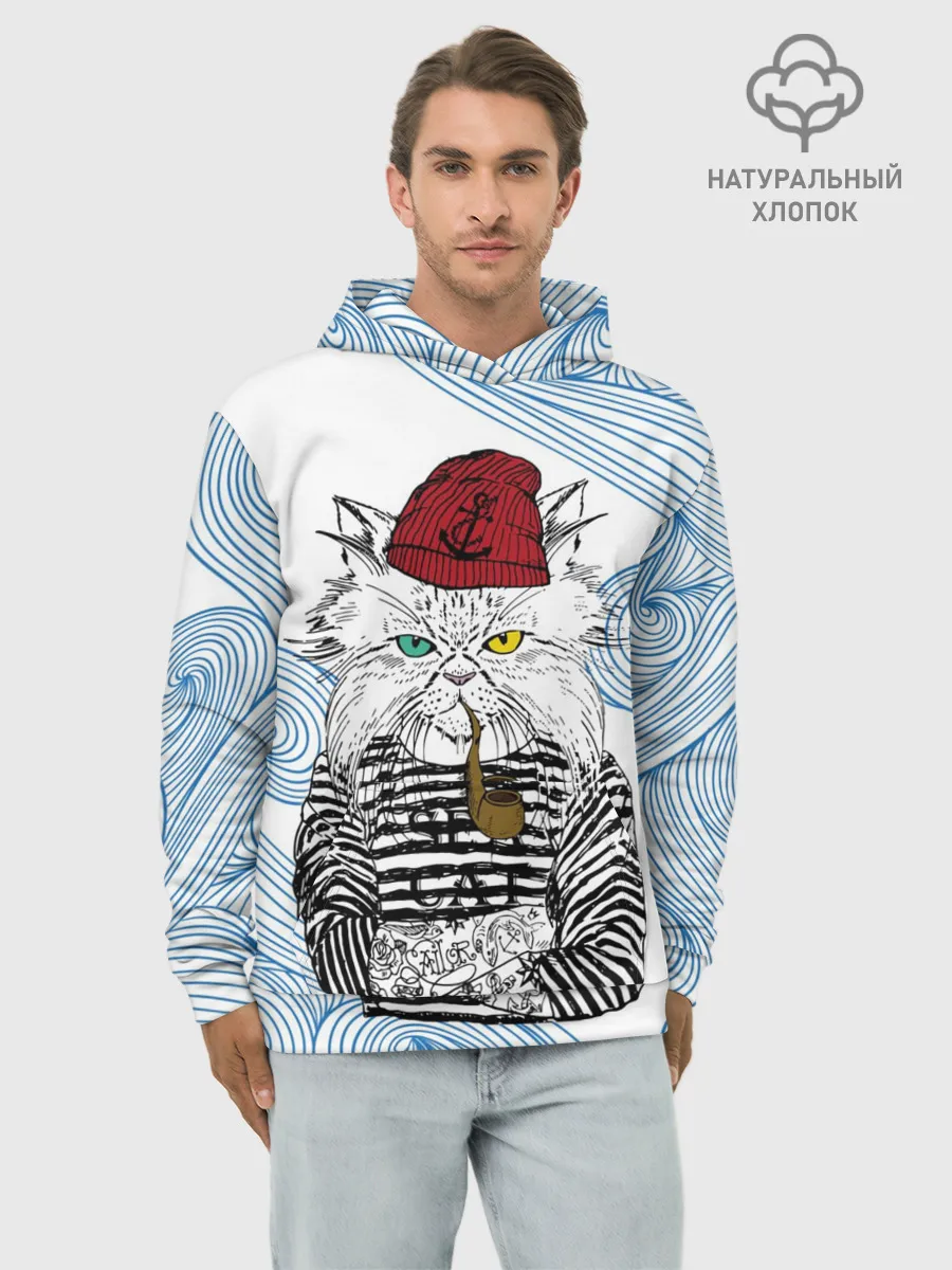 Худи мужской база хлопок / Кот Моряк