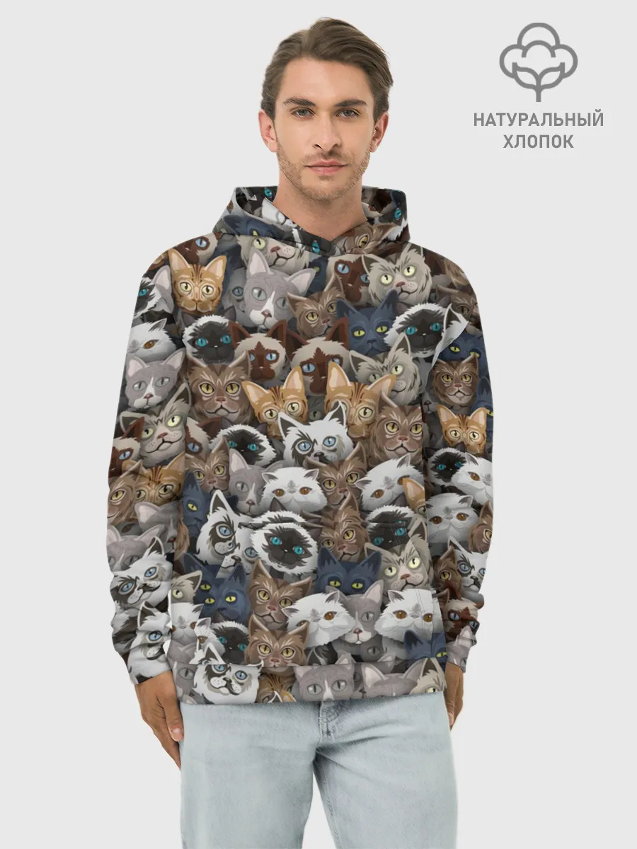 Худи мужской база хлопок / Коты разных пород