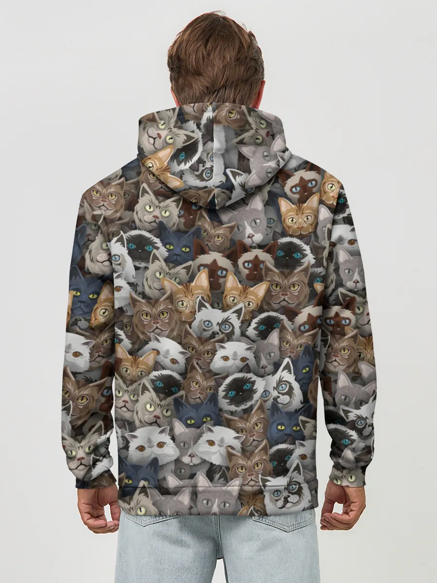 Худи мужской база хлопок / Коты разных пород