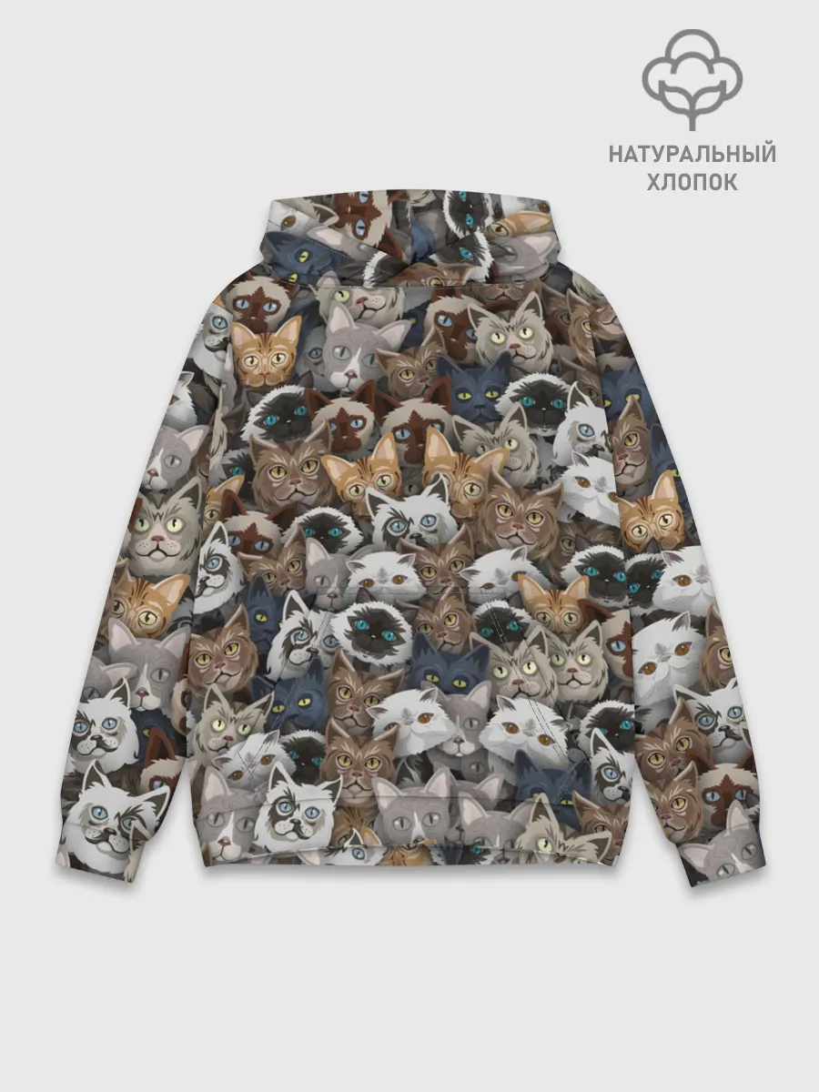 Худи мужской база хлопок / Коты разных пород