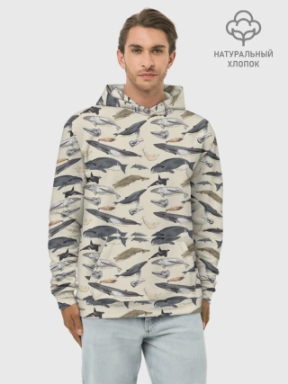 Худи мужской база хлопок / Whales pattern