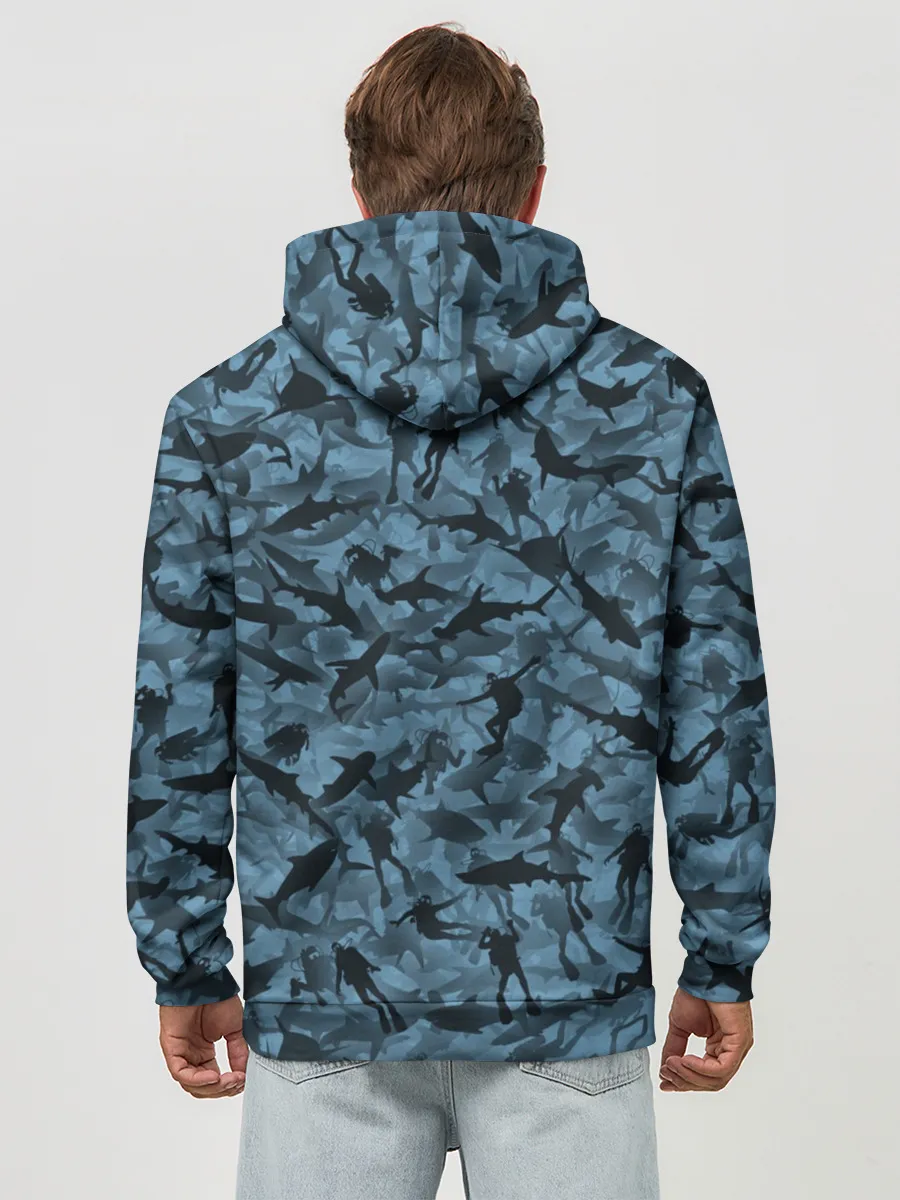 Худи мужской база хлопок / Акулы и дайверы