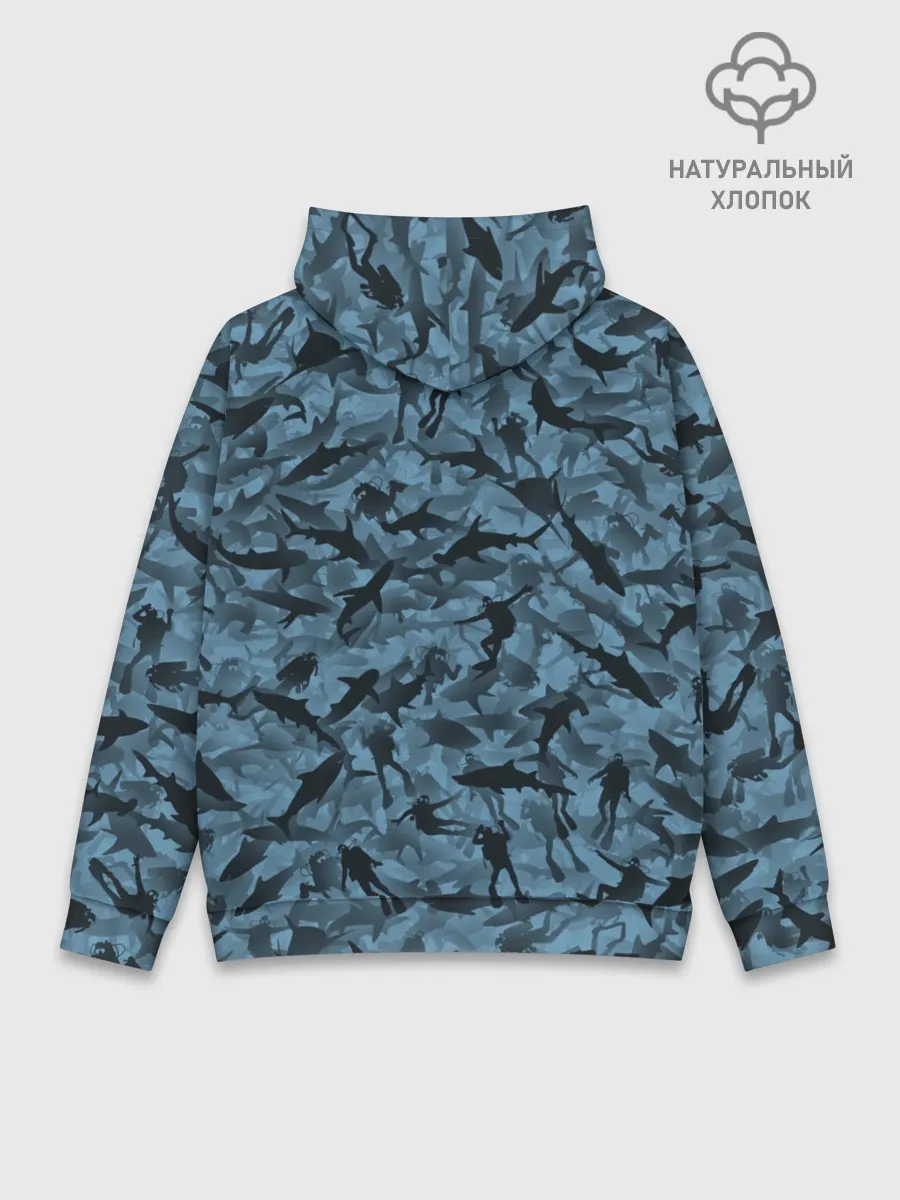 Худи мужской база хлопок / Акулы и дайверы