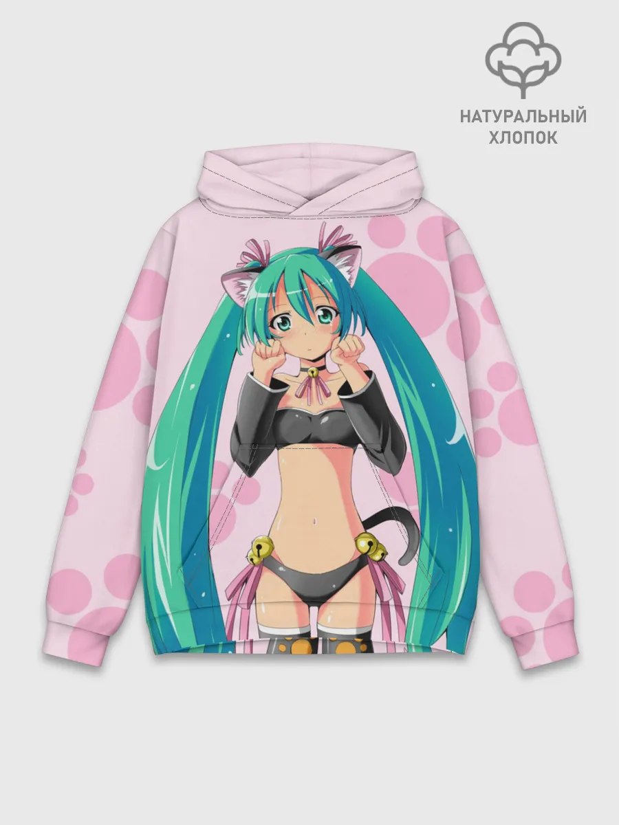 Худи мужской база хлопок / Хатсуне Мику на розовом фоне