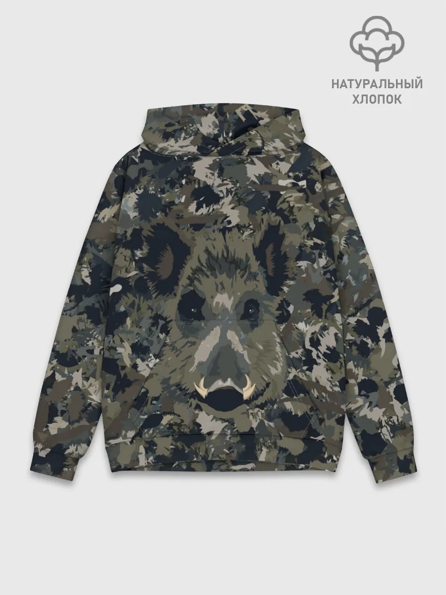 Худи мужской база хлопок / Камуфляж с кабаном