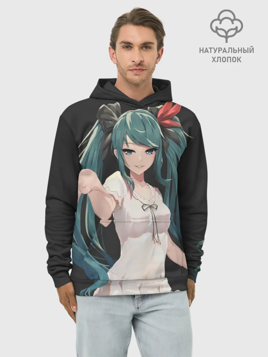 Худи мужской база хлопок / Хацуне Мику с протянутой рукой