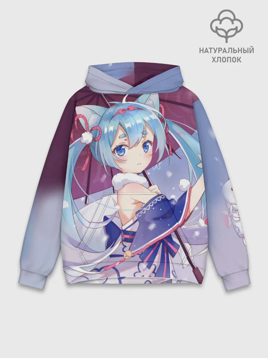 Худи мужской база хлопок / Хацуне Мику с зонтом