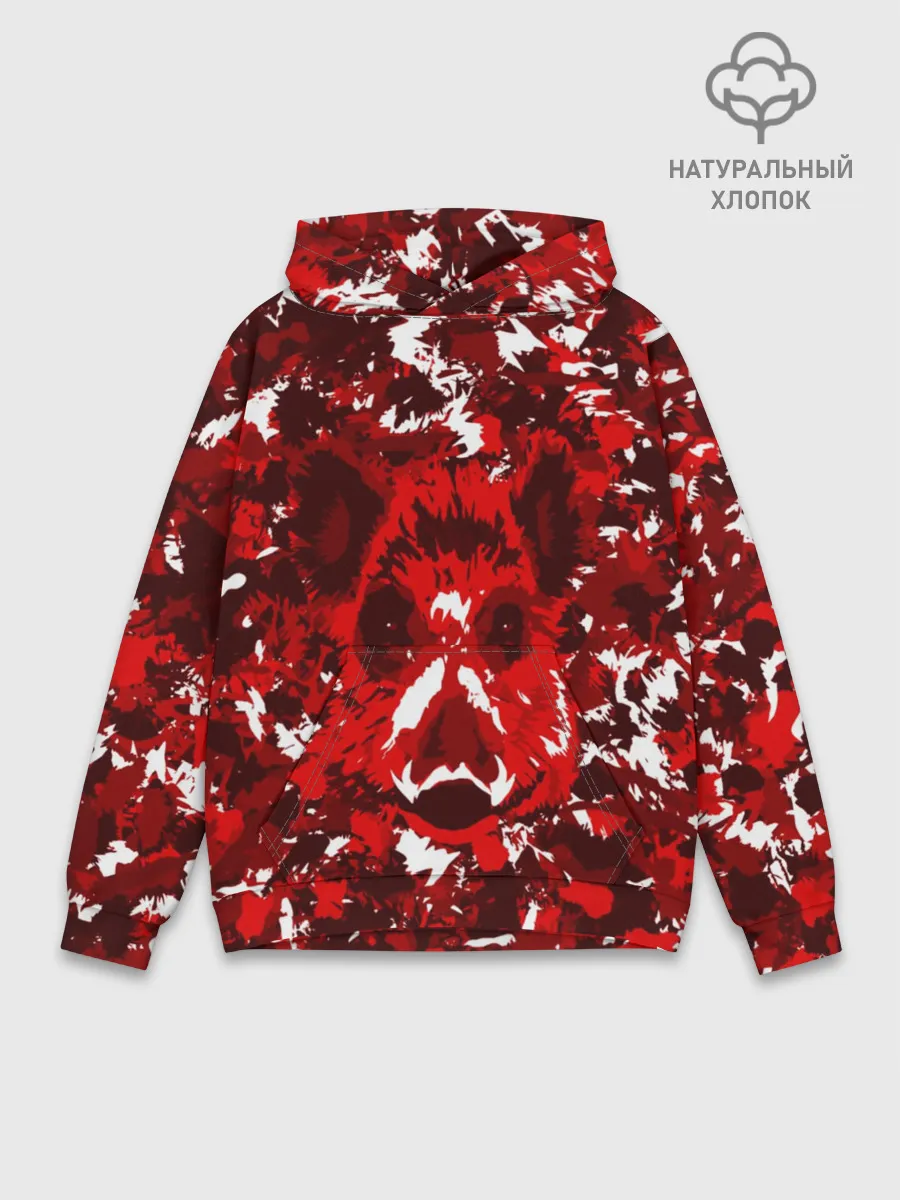 Худи мужской база хлопок / Краснобелый камуфляж с кабаном