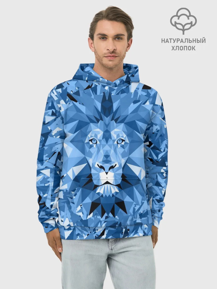 Худи мужской база хлопок / Сине-бело-голубой лев