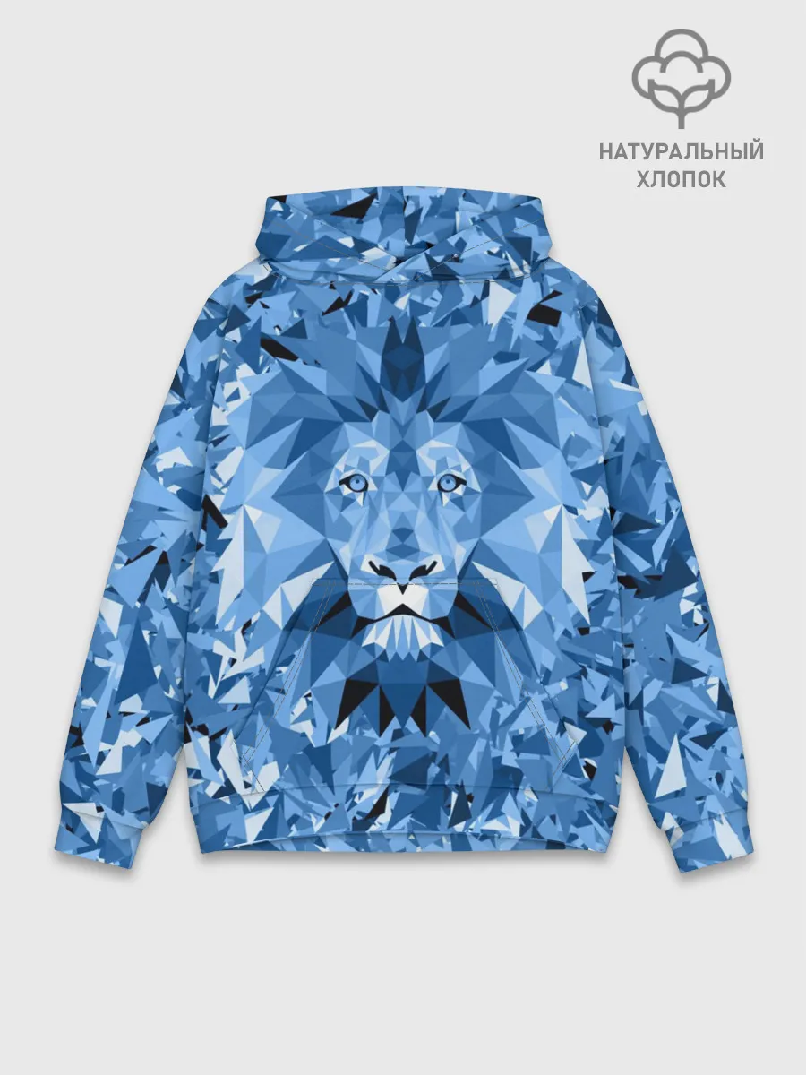 Худи мужской база хлопок / Сине-бело-голубой лев